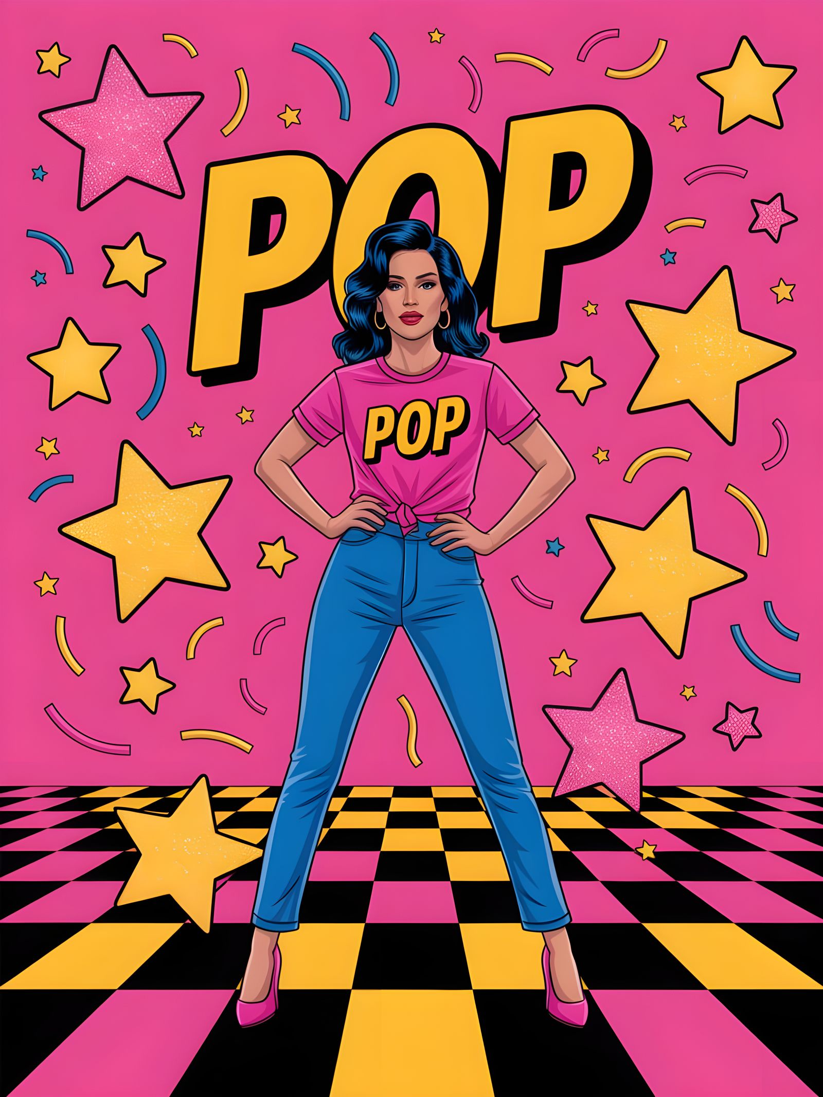 Confident Disco Diva in Vibrant Pop Art Style