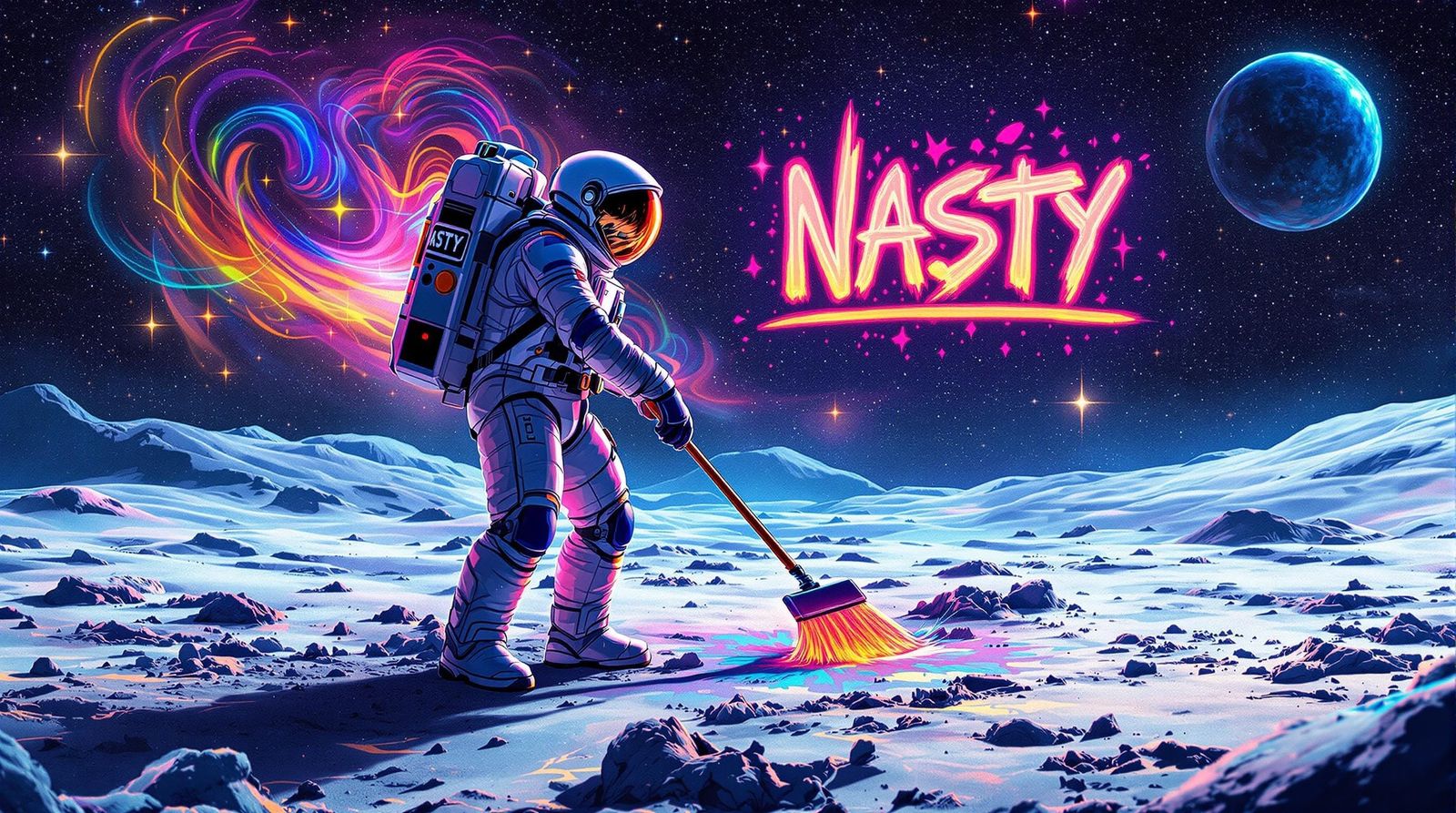 Sleek Astronaut Triumphs Over Lunar Trash