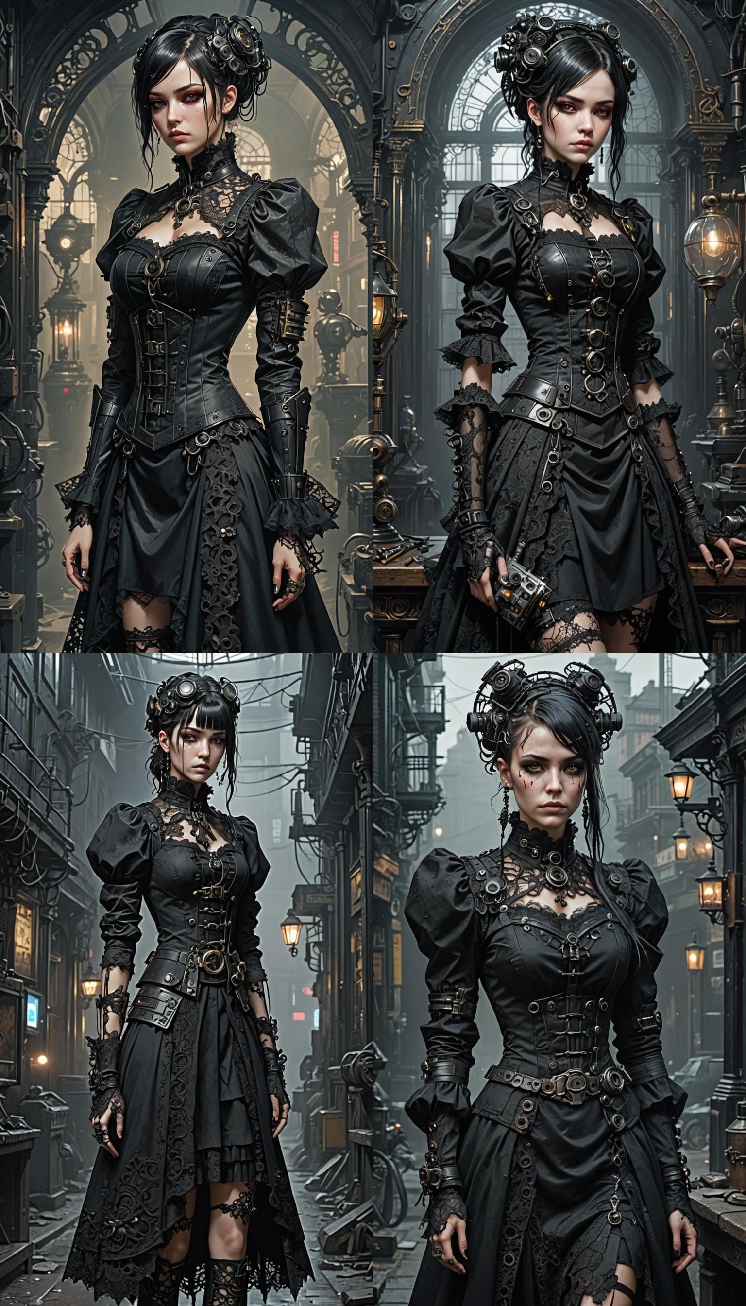 Wednesday Addams: Cyberpunk Victorian Lace Portrait