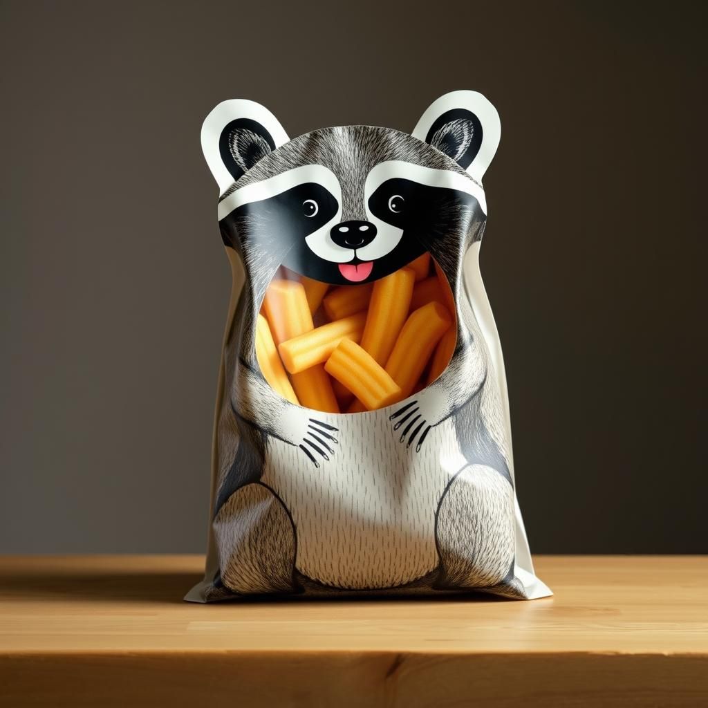 Raccoon Food Bag in Cubist Impressionist Style