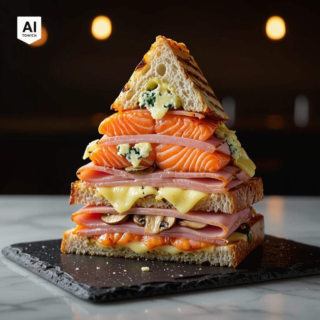 Gourmet Salmon Sandwich in Commercial Photography Style