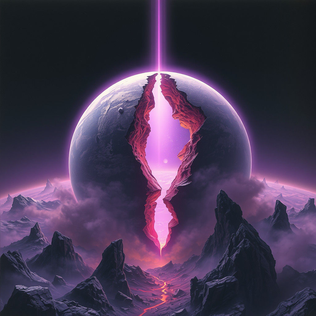 Apocalyptic Earth: Shattered Planet with Amethyst Aura