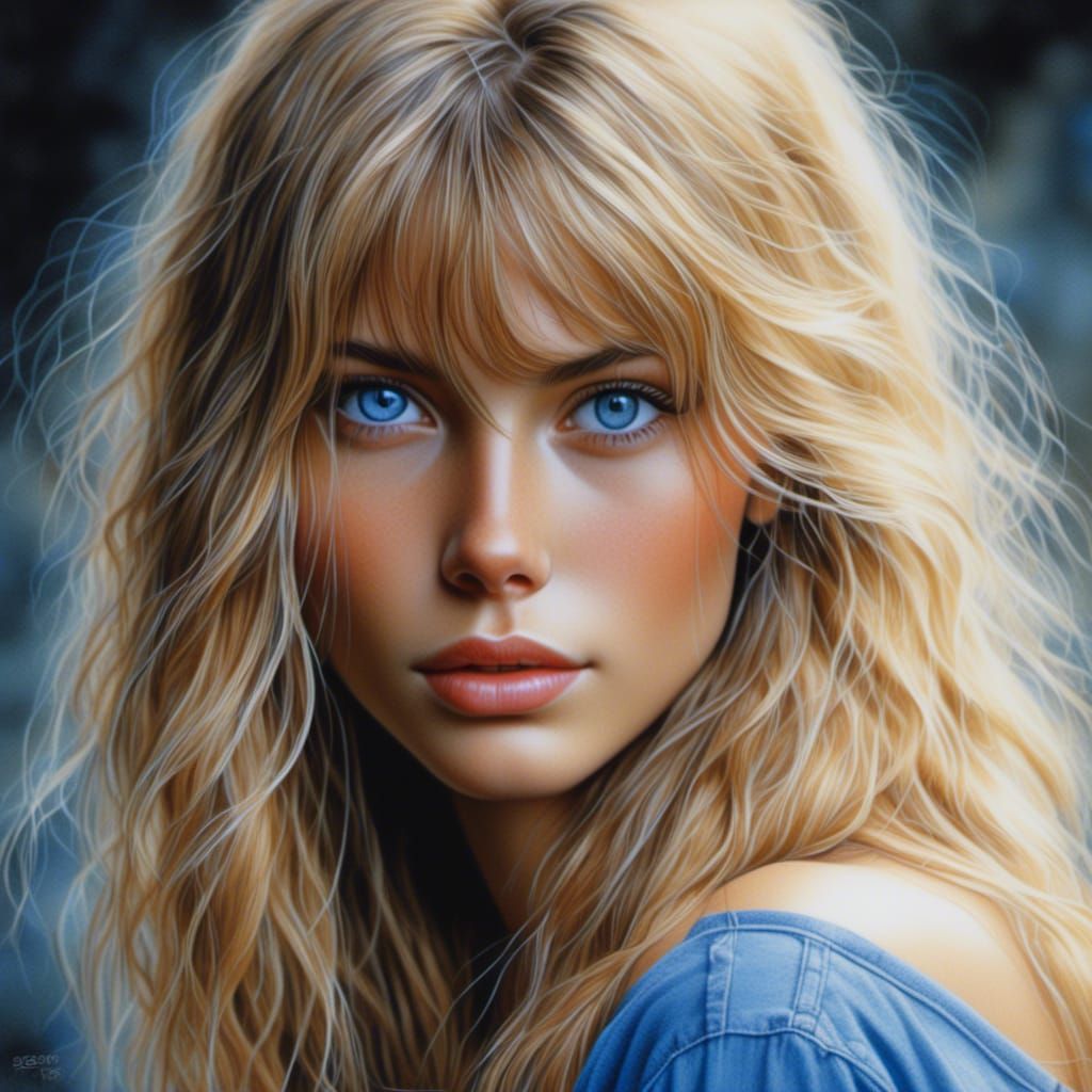 Hyperrealistic Watercolor Portrait of a Blonde Woman