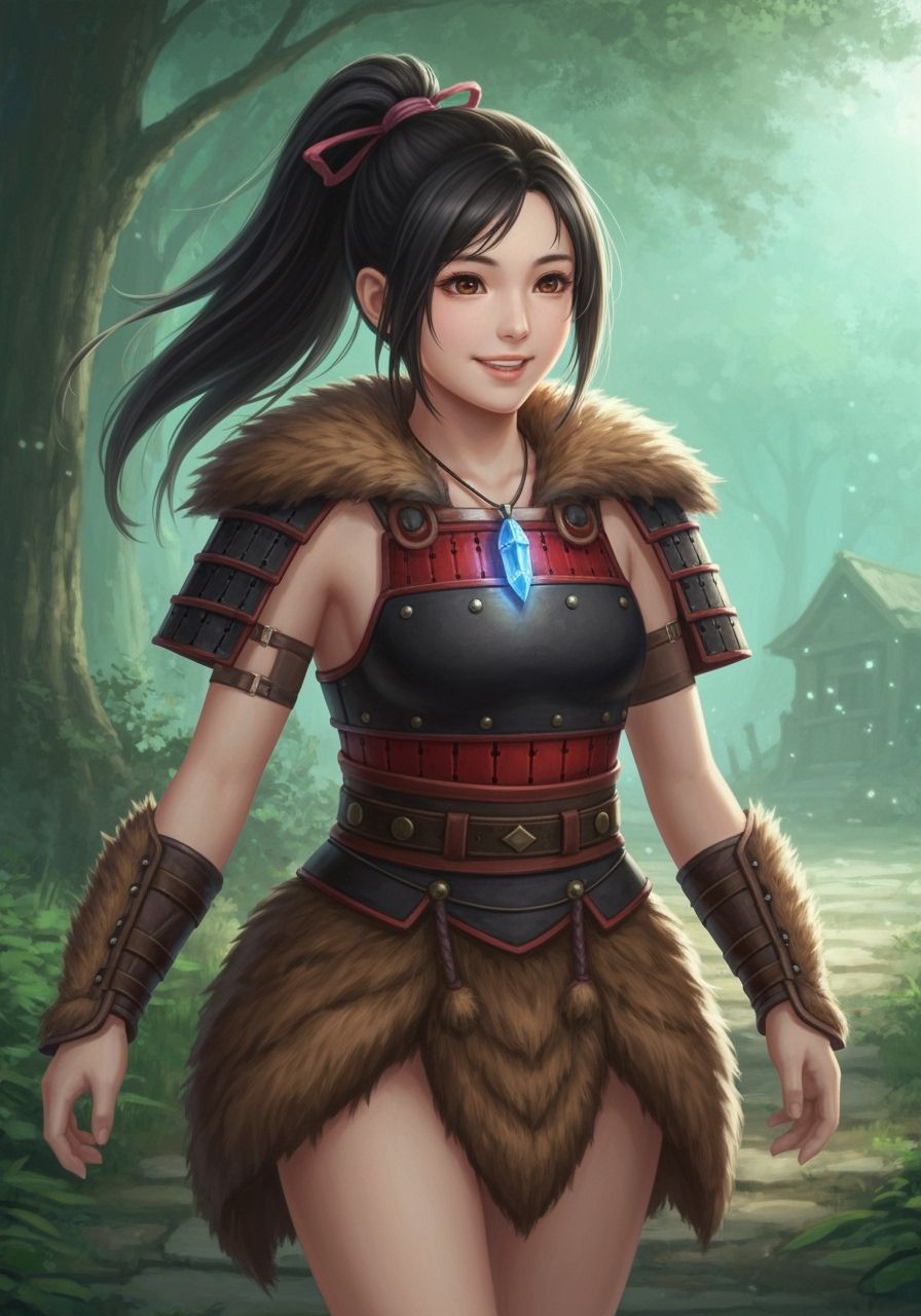 Ancient Japanese Woman in Wolf Fur Armor