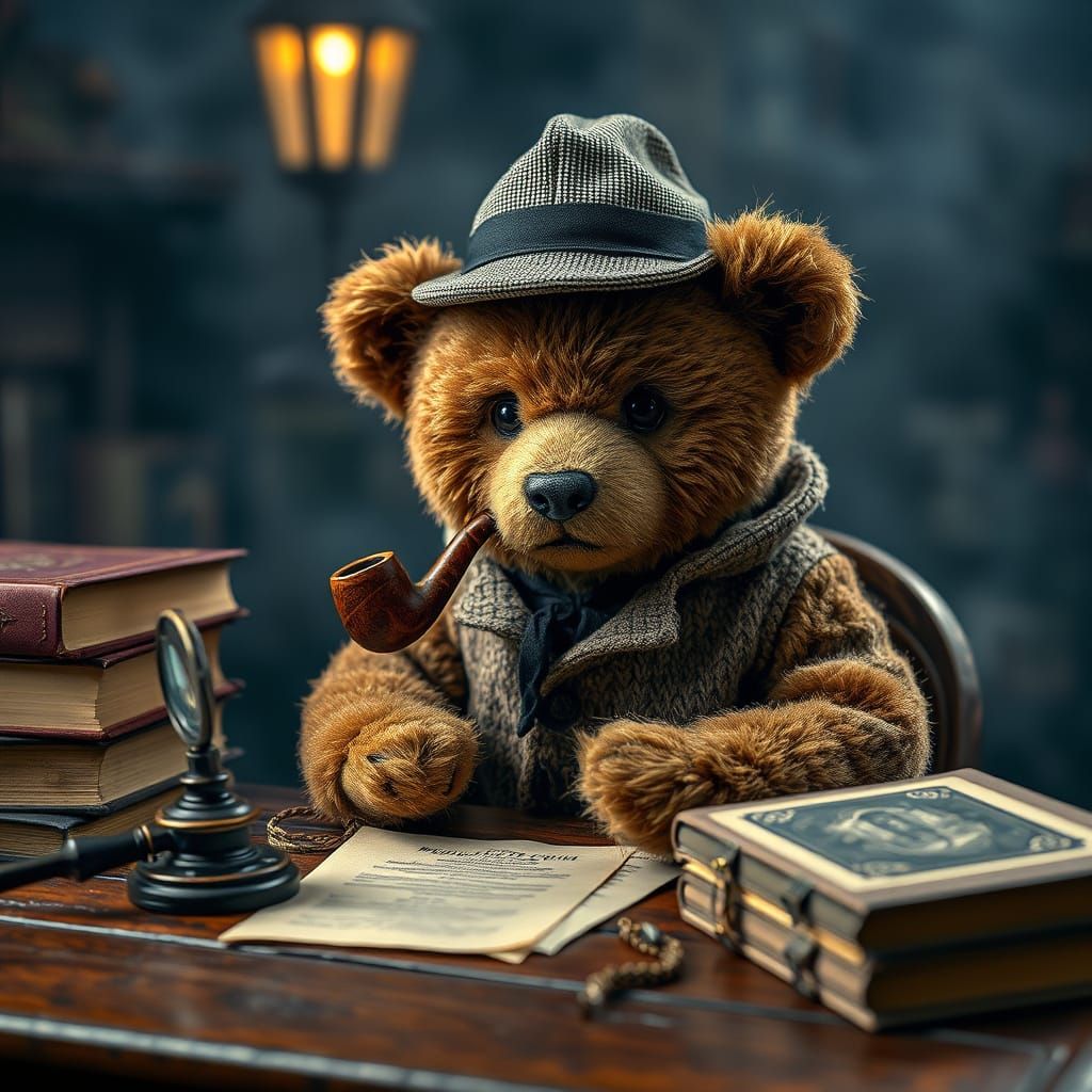 Mysterious Victorian Detective Teddy in Hyperrealistic Style