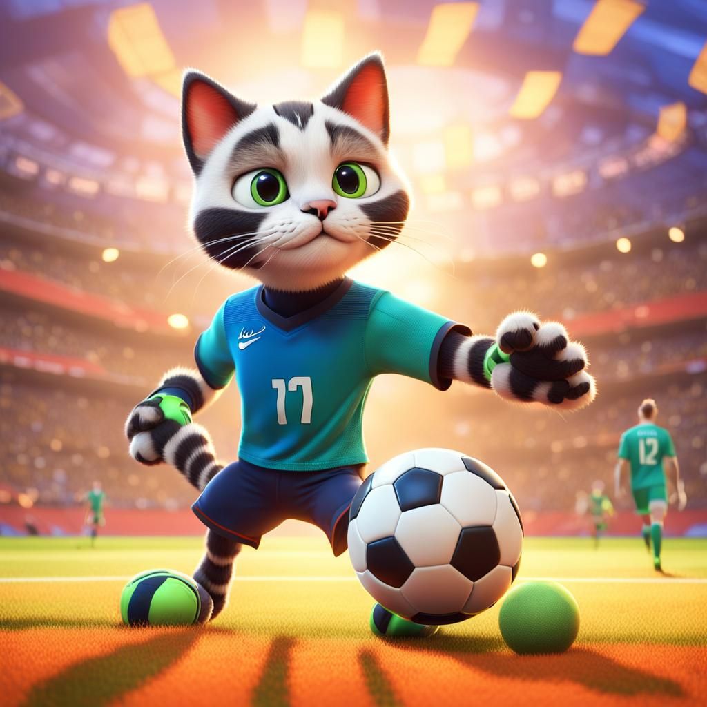 Cat Goalkeeper Saves Ball: 3D Digital Art