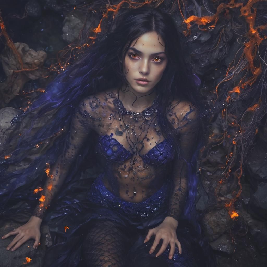 Vampiric Mermaid in Abstract Expressionist Style