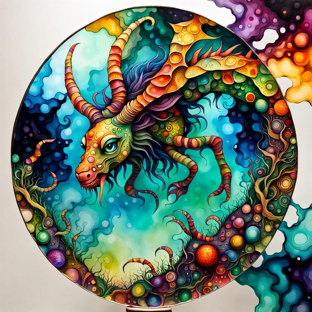 Alcohol Ink Mythical Creatures in Distorted Mirror