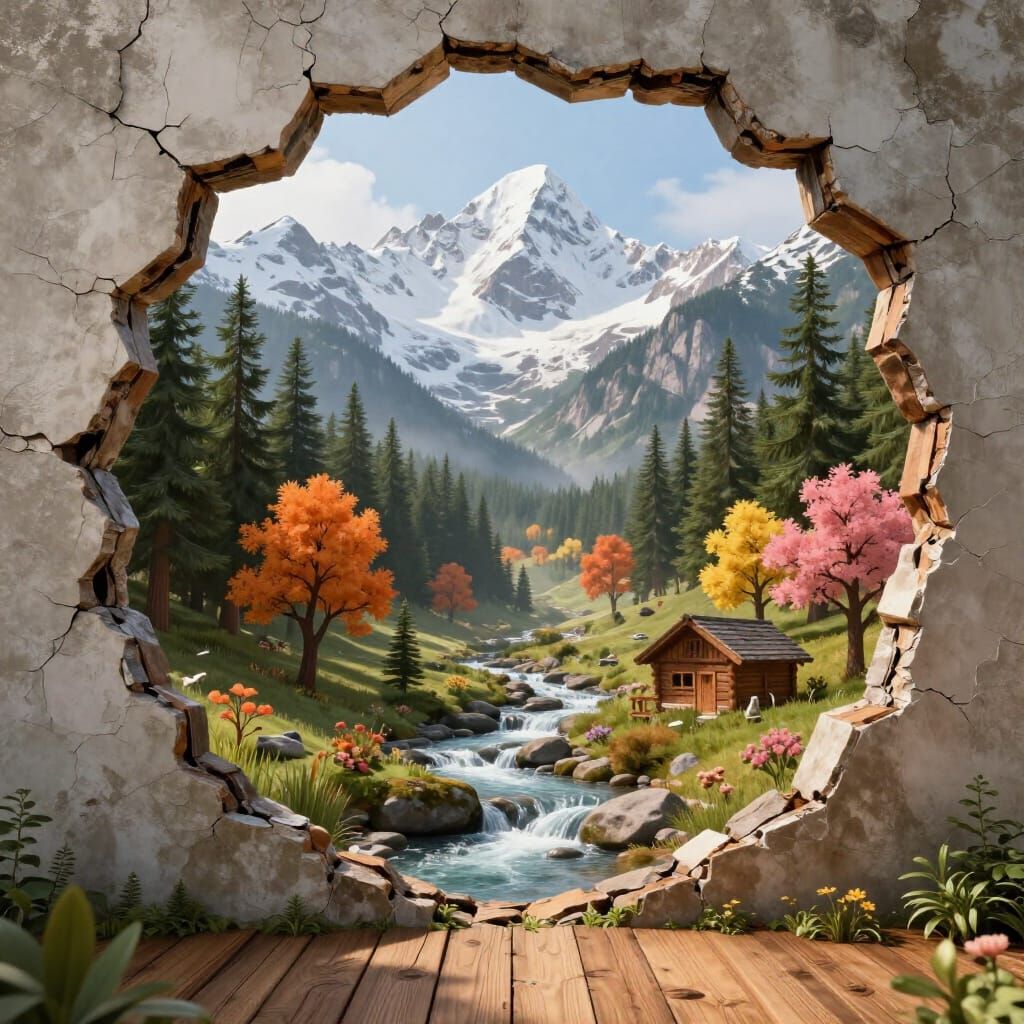 Surreal Mountain Landscape Digital Matte Painting