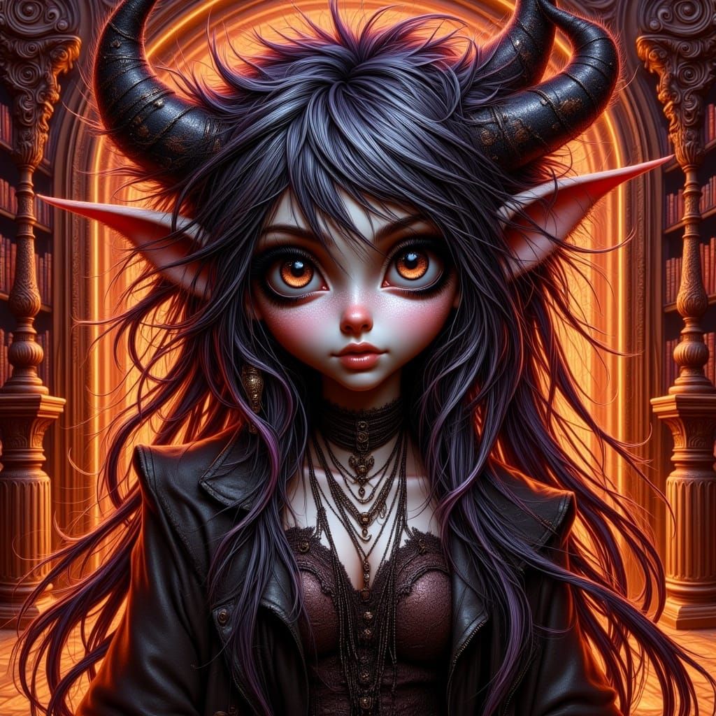 Gothic Anime Spirit Doll in Art Nouveau Style