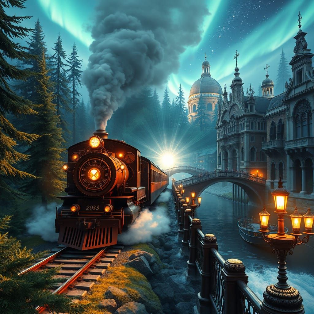 Train Hurtles Through Enchanted Portal to Venice in a Cyberp...