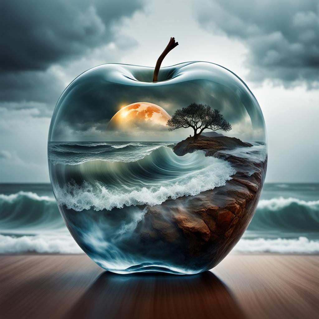 Stormy Sea Reflected in Glass Apple