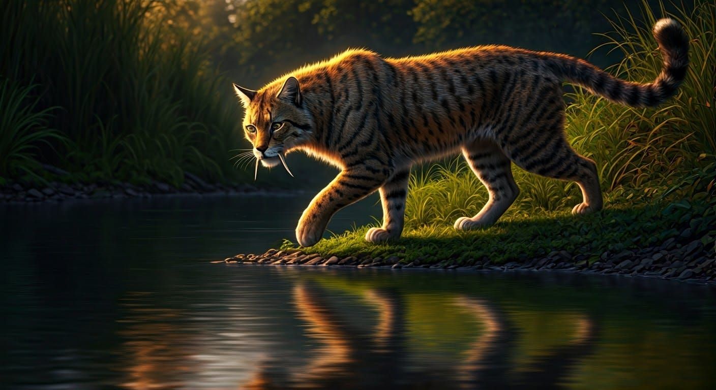 Majestic Sabretooth Cat in Golden Sunset Light