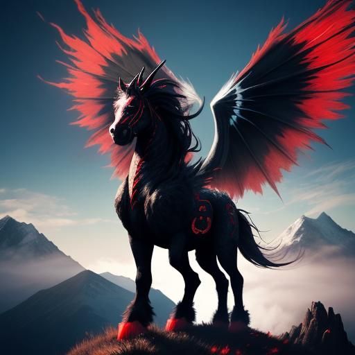 Epic Gothic Dragon-Horse on Cosmic Mountain