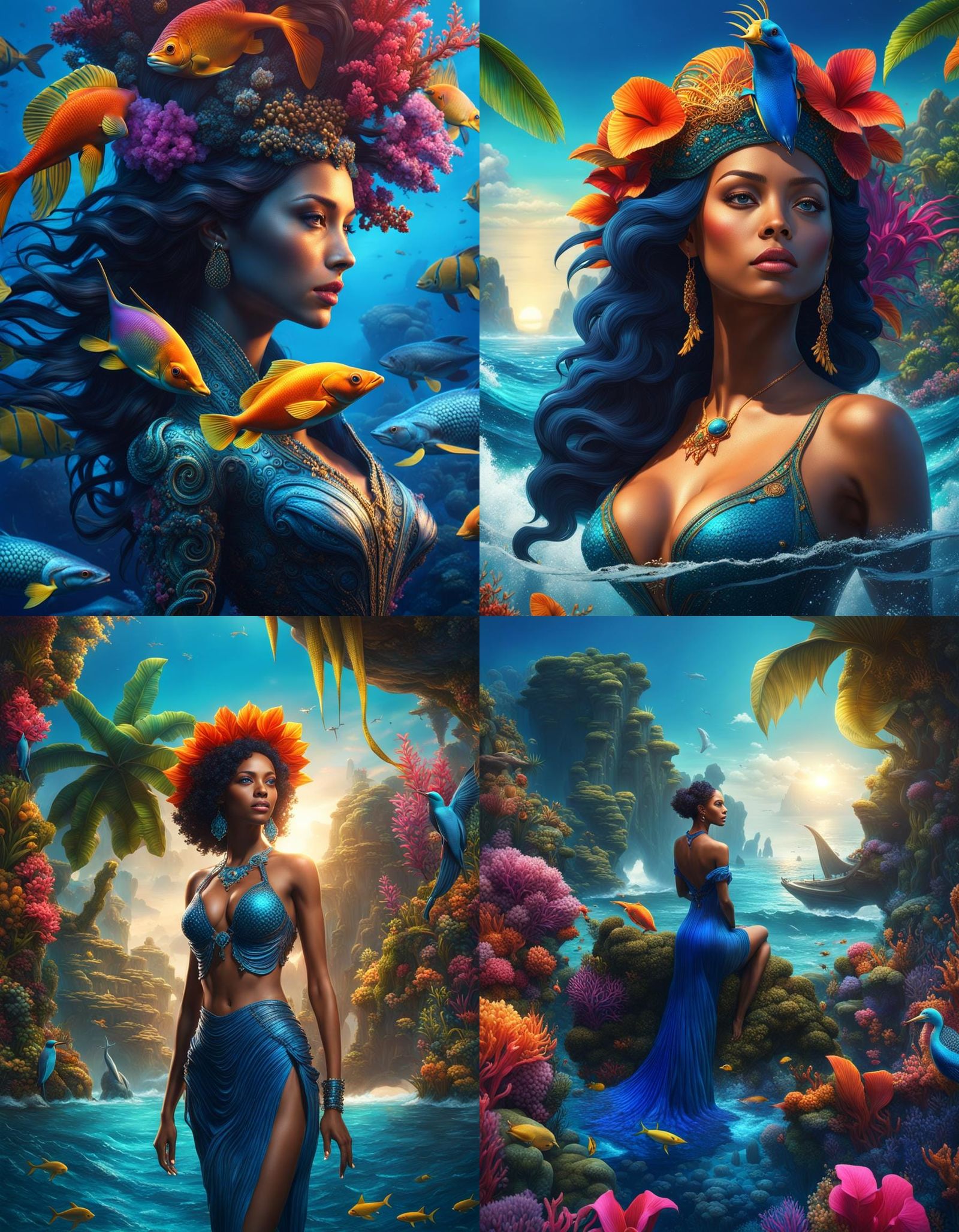 Ocean Woman in Deep Blue Sea: Fantasy Art