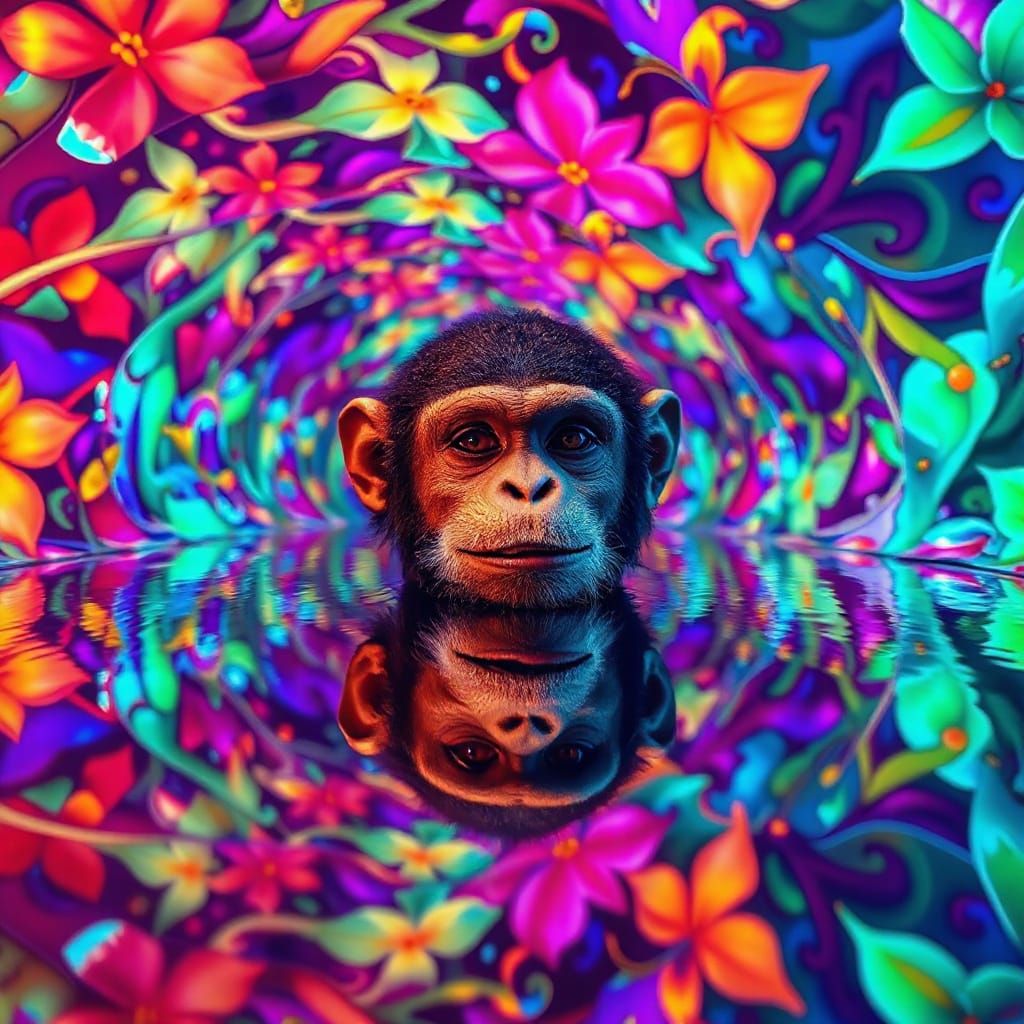 Joyful Monkey Mime in Iridescent Floral Tent