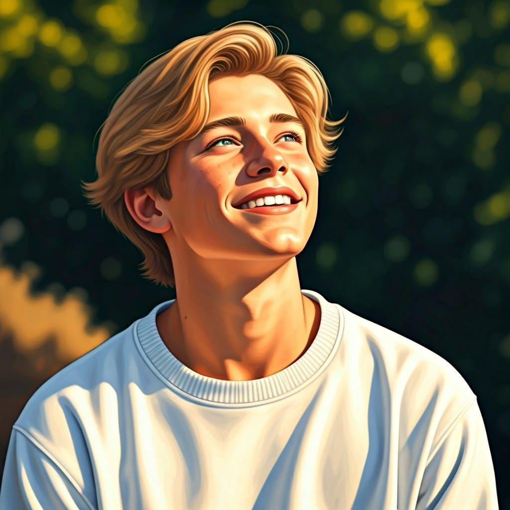 Boy Basking in Sunlight: Impressionist Portrait