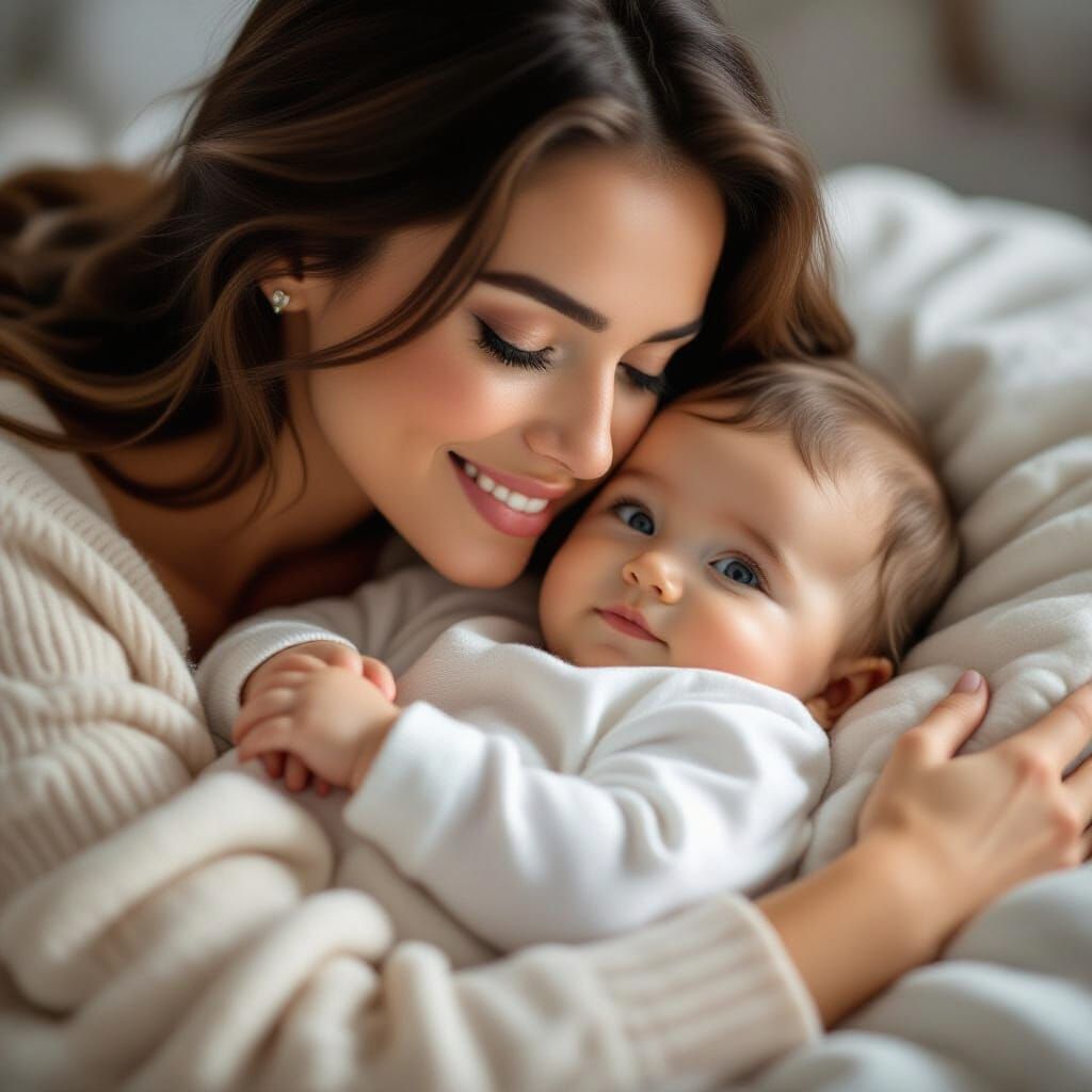 Cute Baby Resting on Mother's Chest: Ultra-Realistic