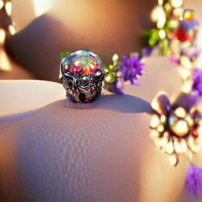Jeweled Skull with Flowers in 3D Shading