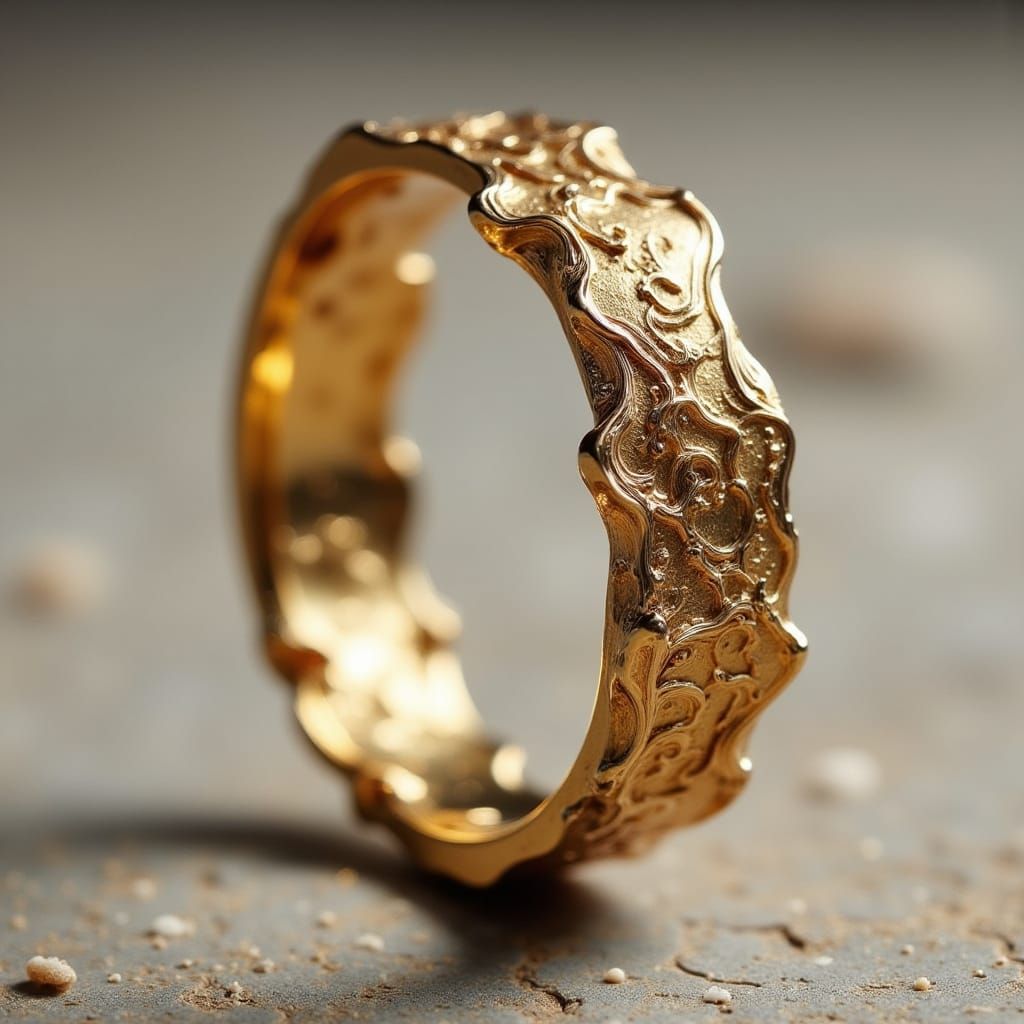 Golden Wedding Ring with Intricate Engravings