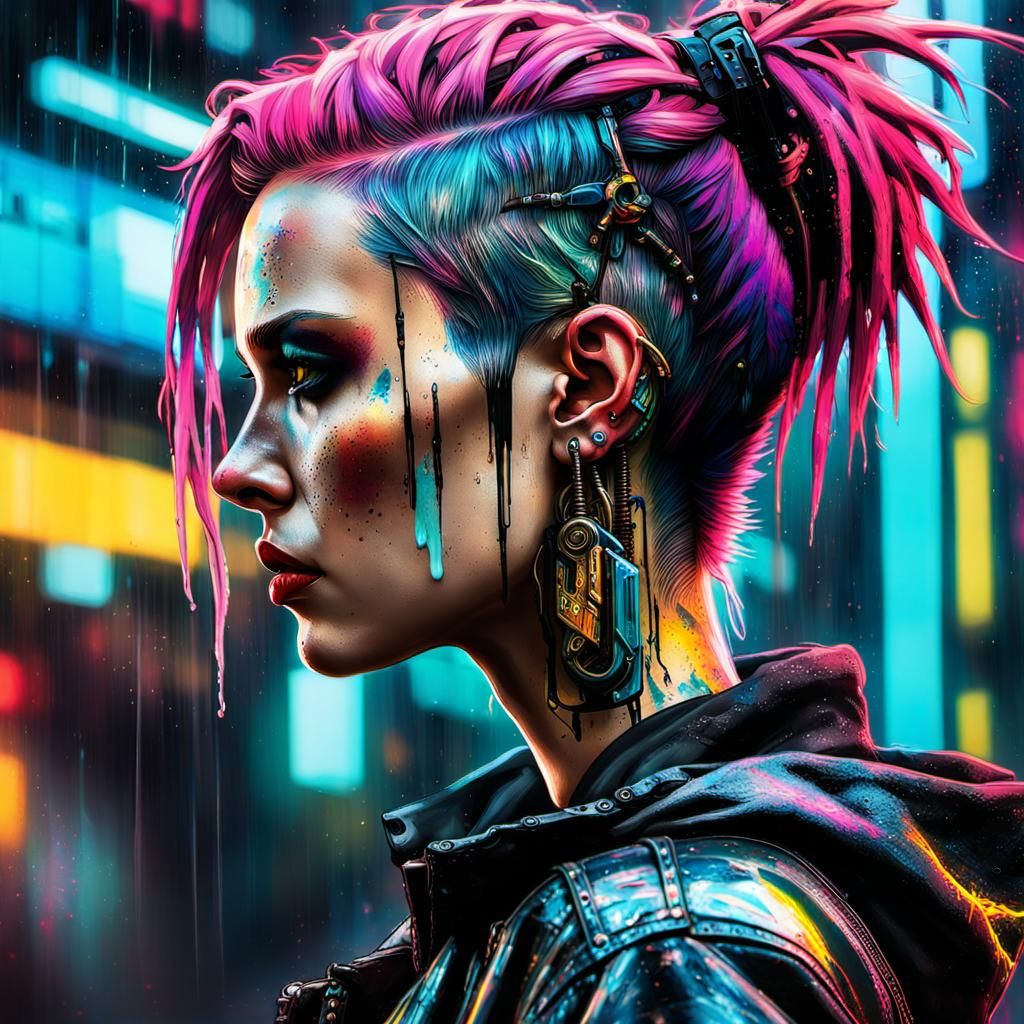 Cyberpunk Punk Girl Portrait in Grunge Style