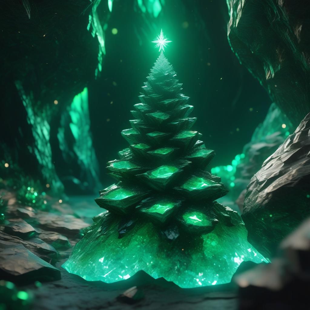 Green Geode Christmas Tree in Sparkling Cave