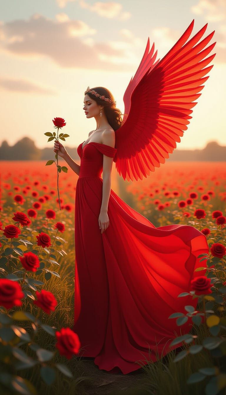 Rosa With Red Wings in Rose Field