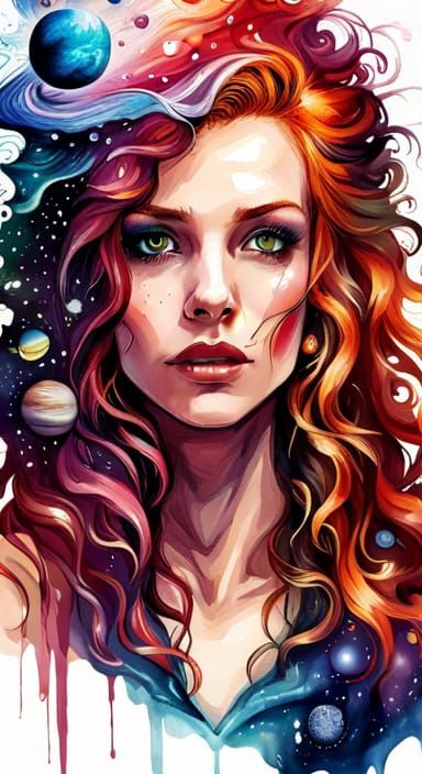 Ethereal Girl with Cosmic Hat, Anime Style