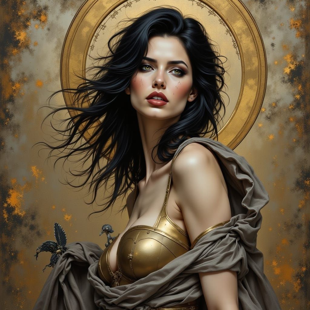 Powerful Goddess Athena in Armored Fantasy Style