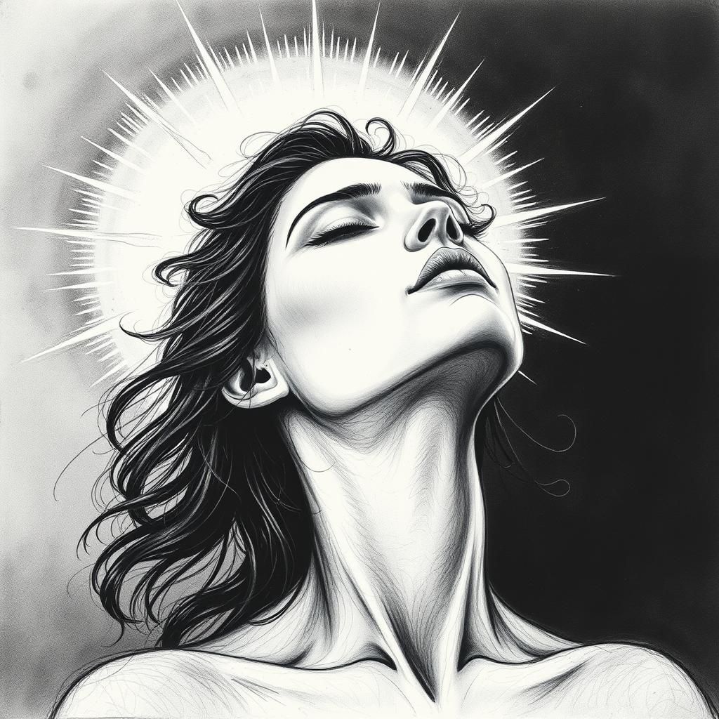 Mystical Woman Radiating Energy as Charcoal Drawing
