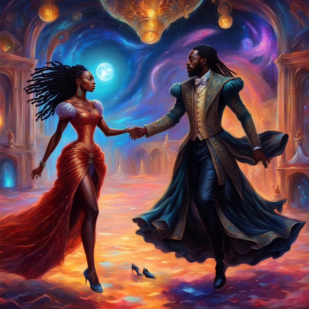 Cinderella's Flight: An Oil Painting in Cosmic Style