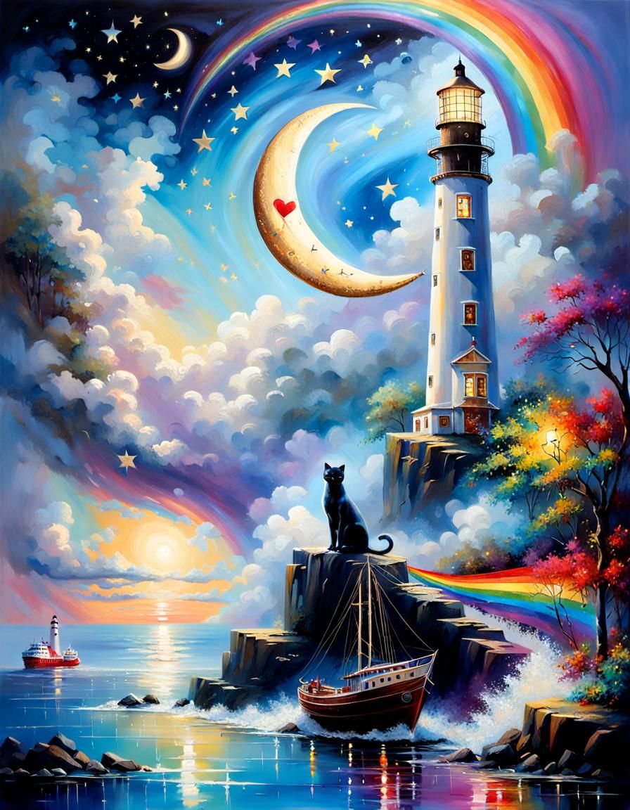 Emotional Landscape with Panther and Ship in Tenebrism