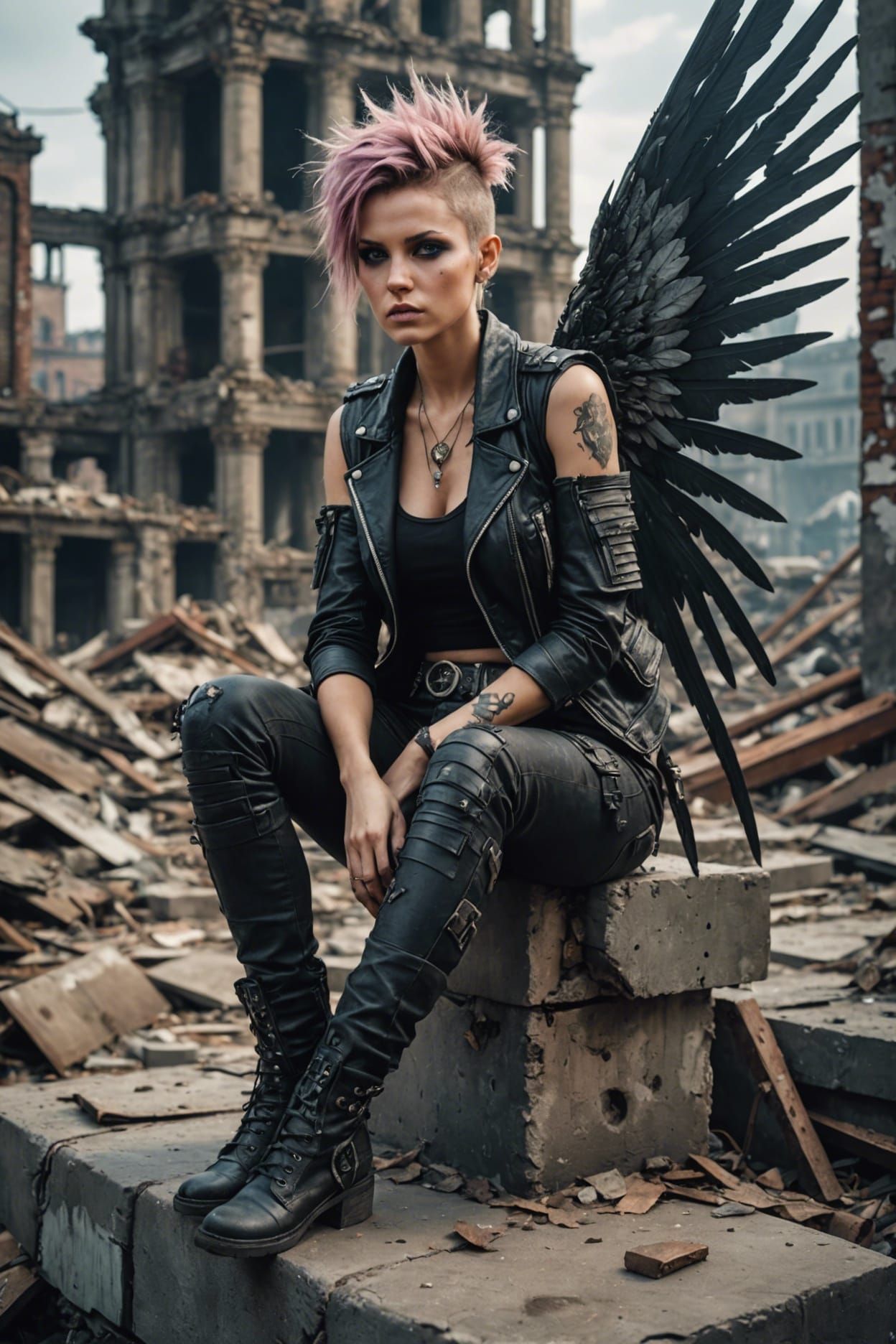 Punk Fairy in Post-Apocalyptic City Ruins