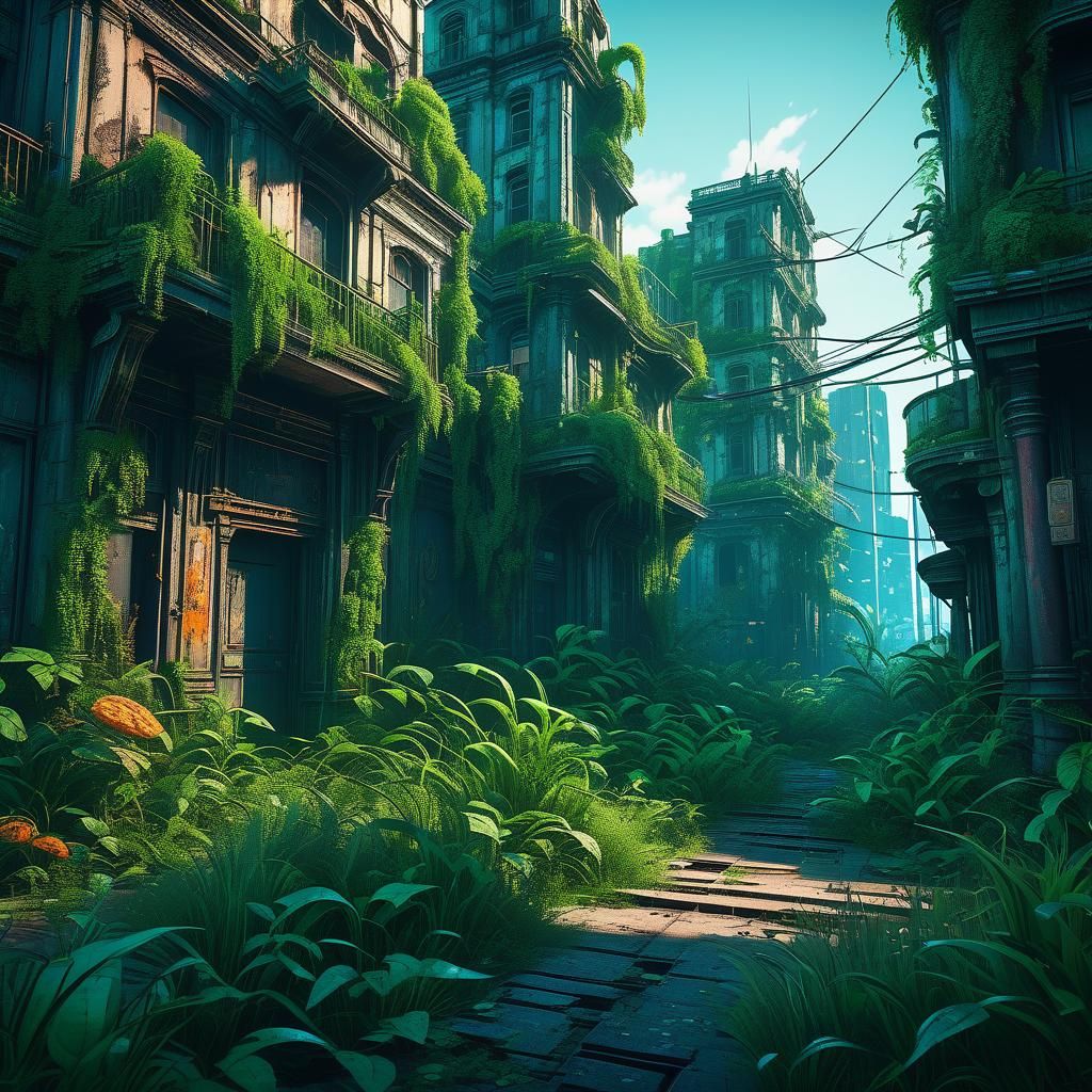 Overgrown Abandoned City: Detailed Fantasy Concept Art