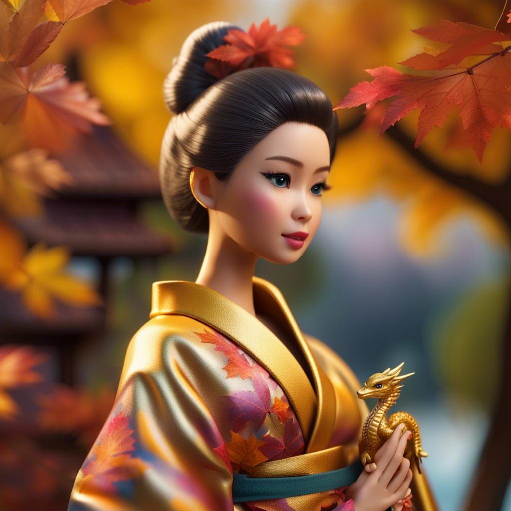 Asian Barbie Doll with Golden Dragon
