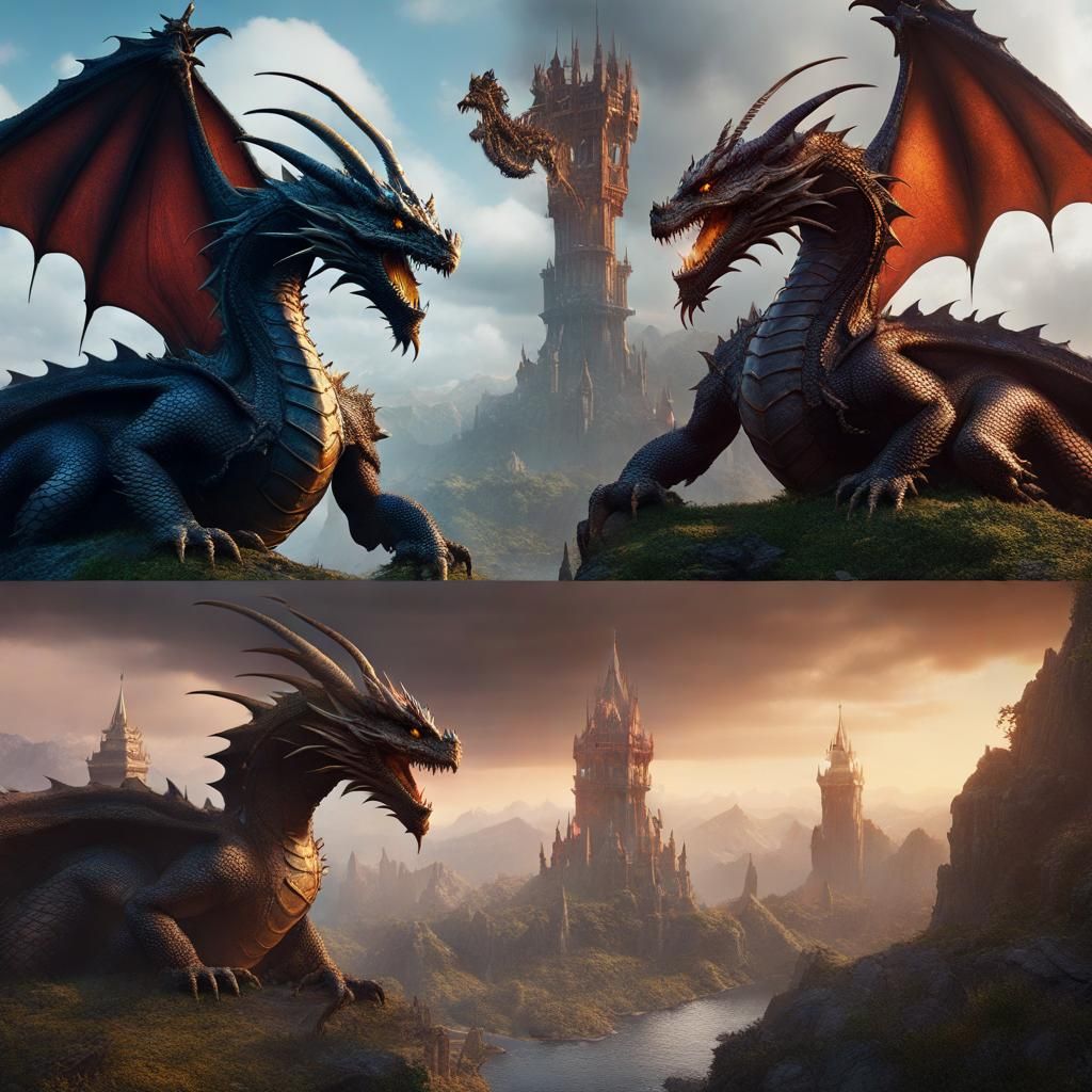 Fantastical Dragons in Detailed Matte Painting