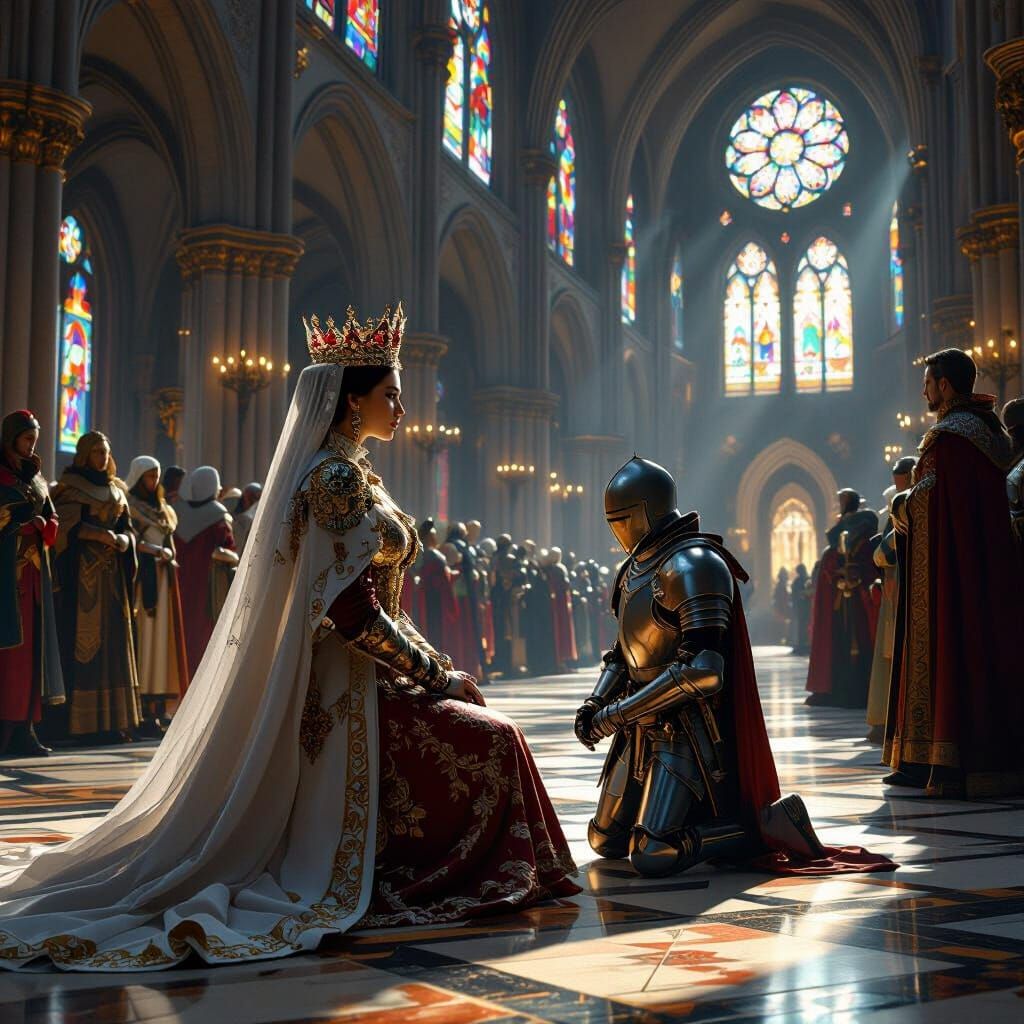 Queen Knighting Knight in Grand Cathedral