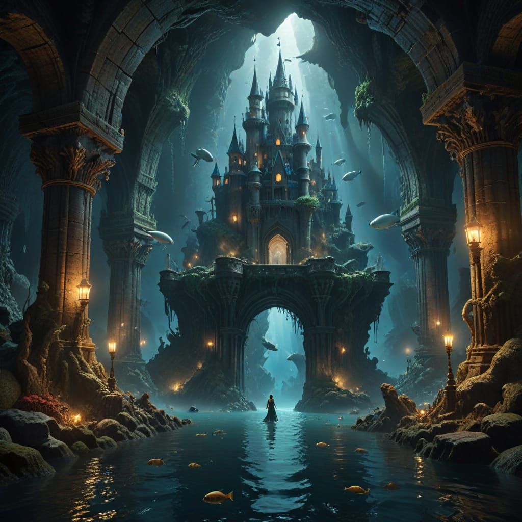 Underwater Castle Realm in Maximalist Digital Art