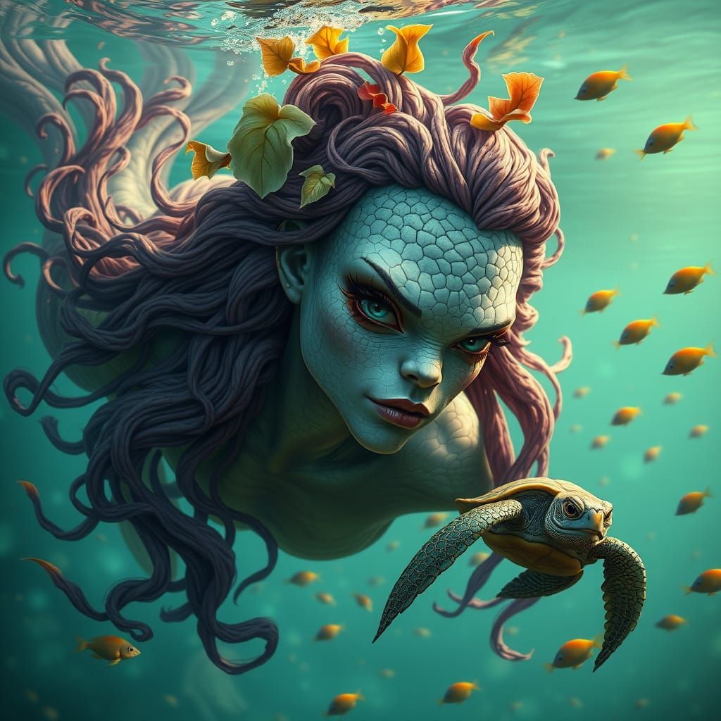 Aquatic Mermaid Portrait in Art Nouveau Style