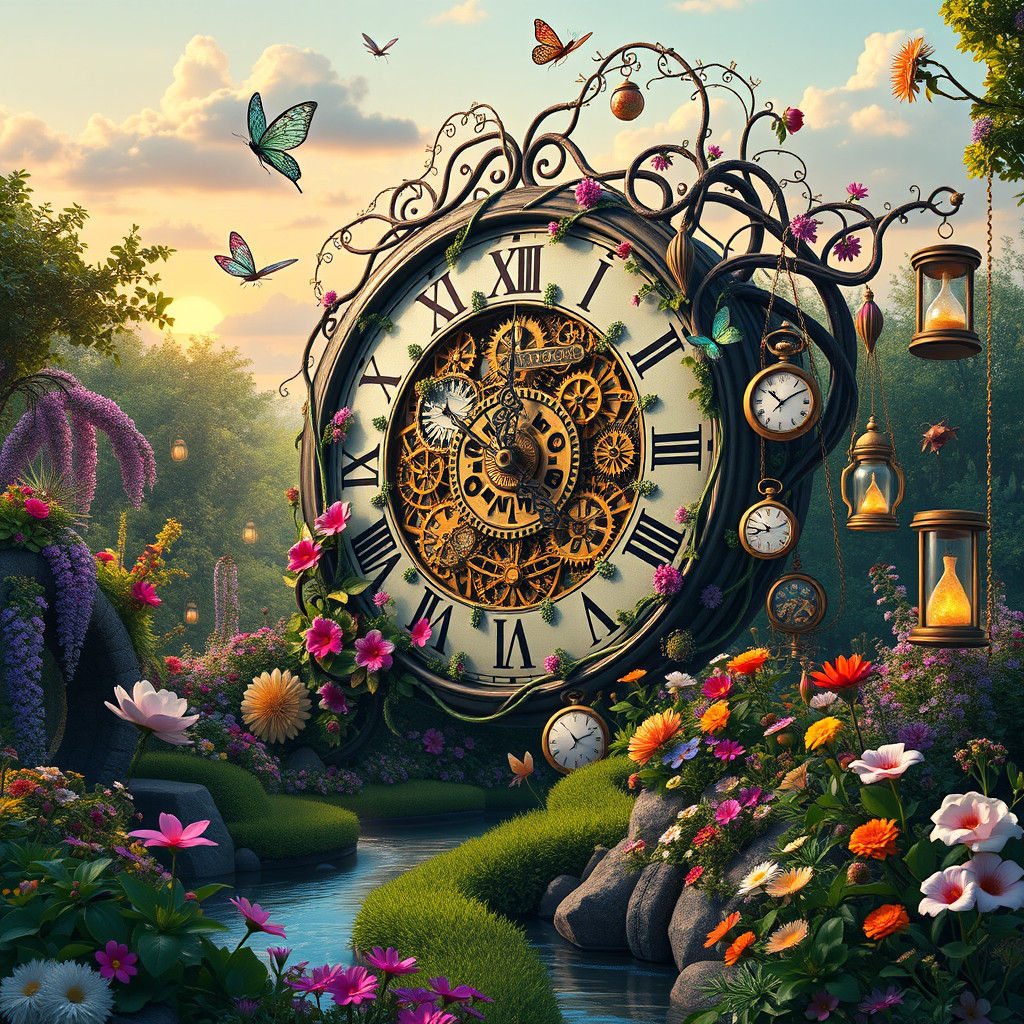 Clockwork Garden: A Surreal Floral Timepiece