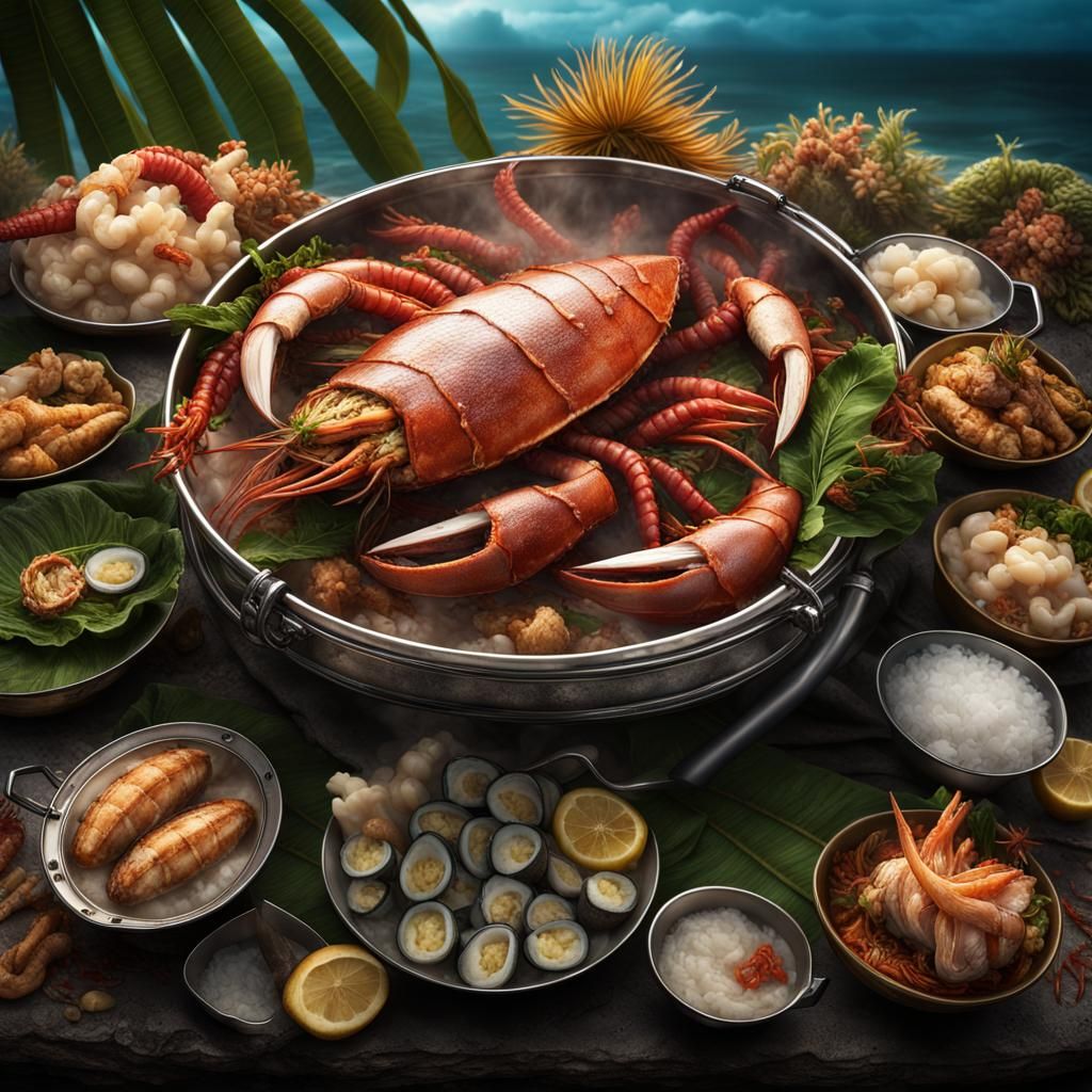 Samoan Seafood Boil Presentation, Digital Painting