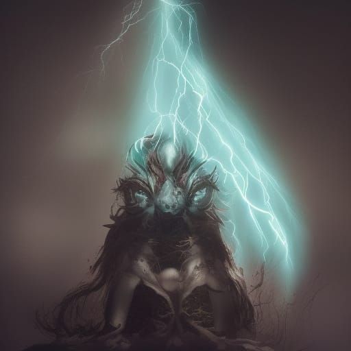 Humanoid Lightning Figure in Colorful Photorealistic Art