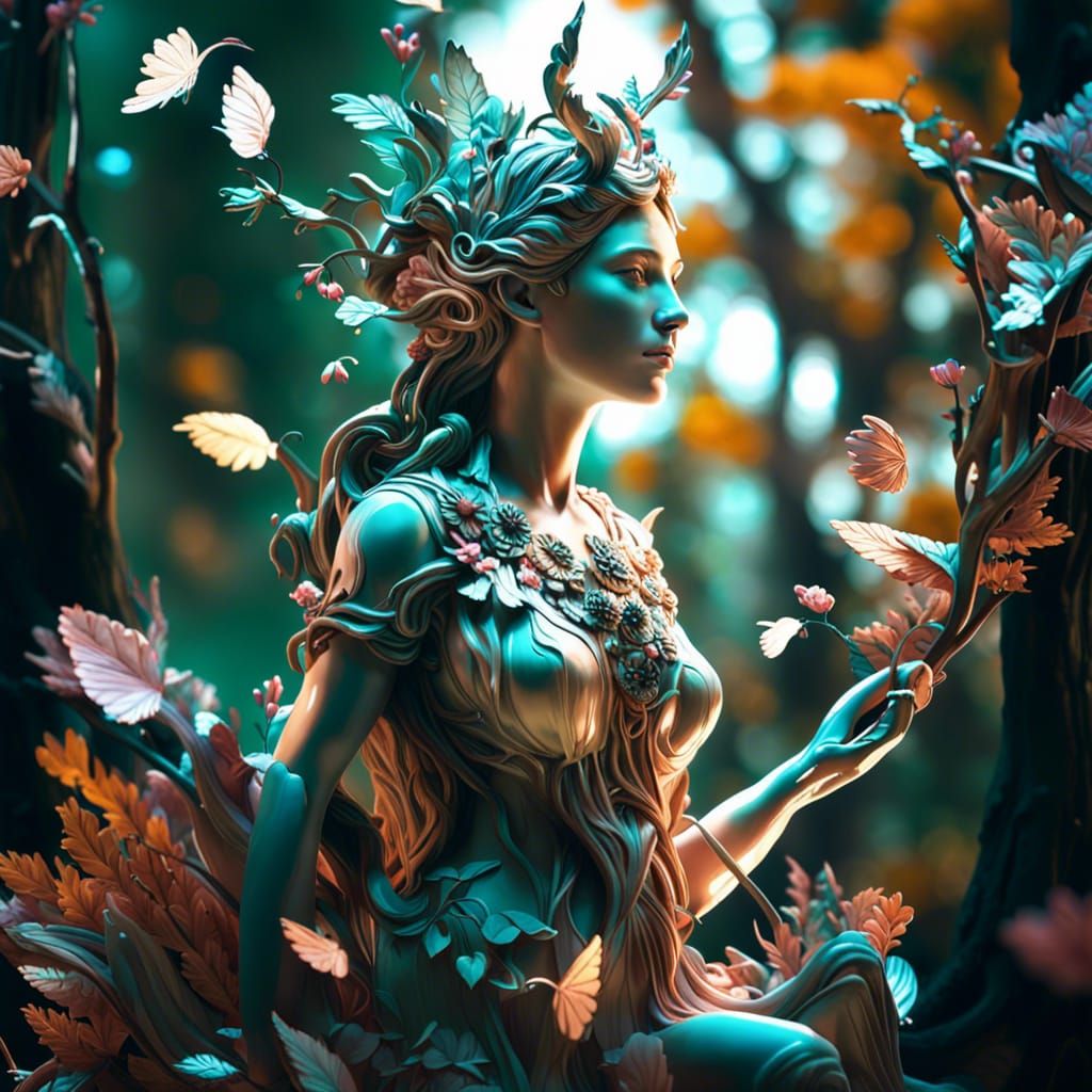 Goddess Artemis with Forest Nymphs in CGI Art