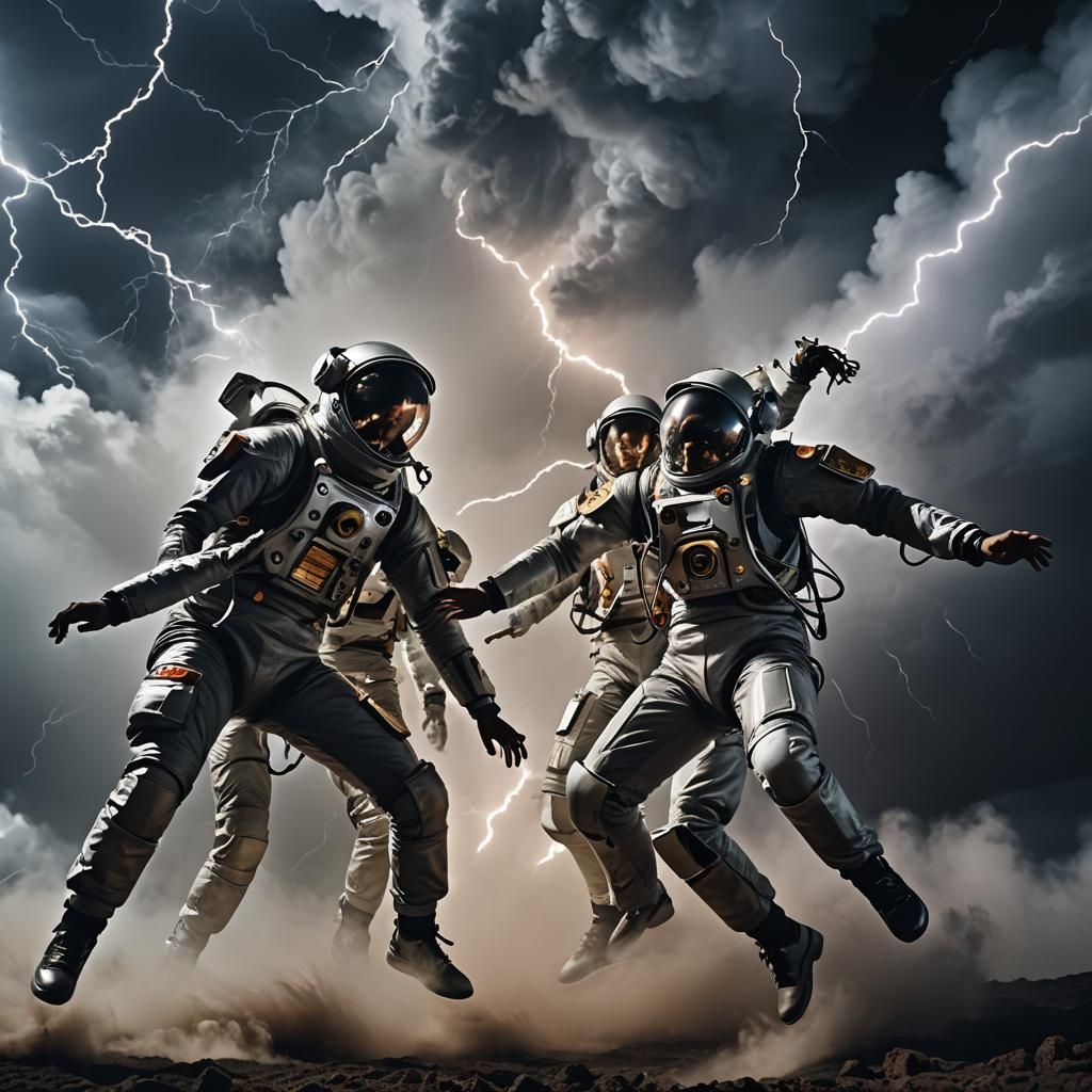 Surrealist Dancers Perform in Space Thunderstorm