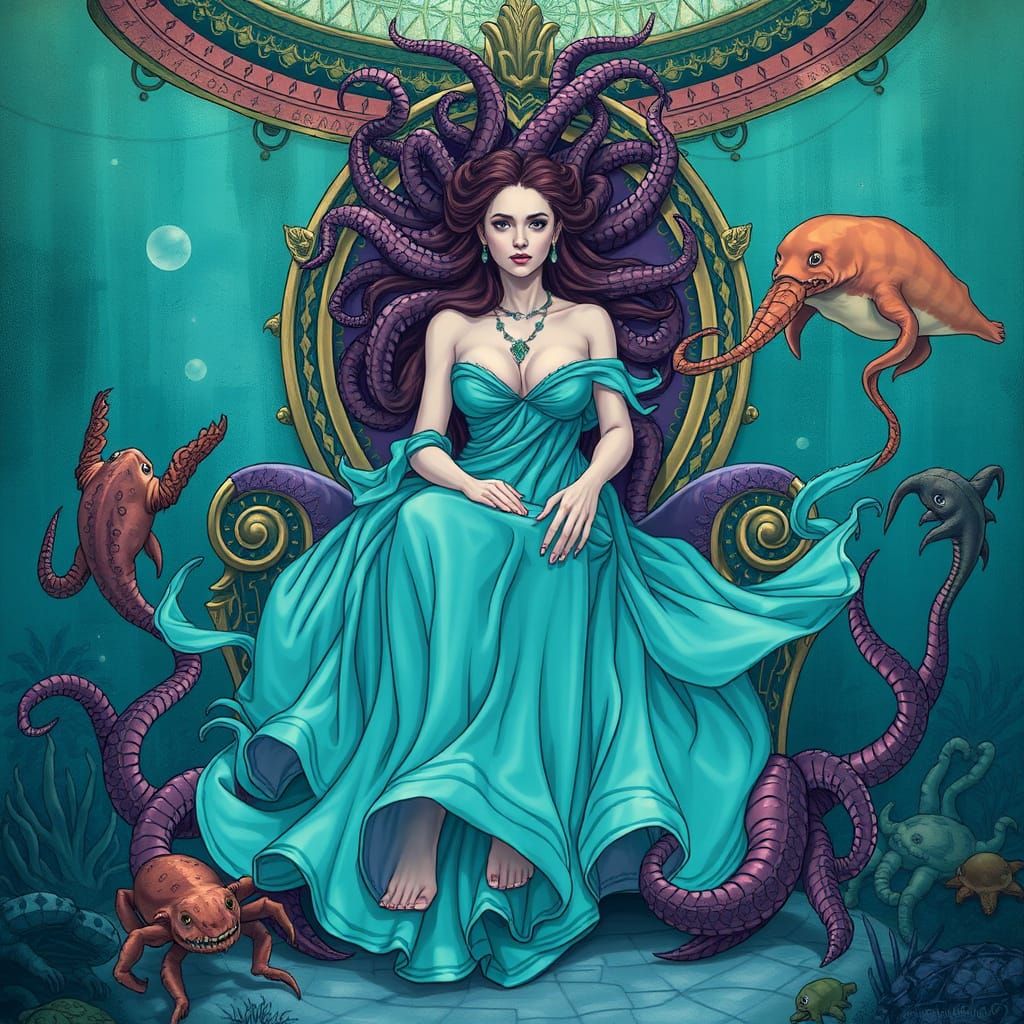 Medusa Underwater Throne: Digital Art Masterpiece