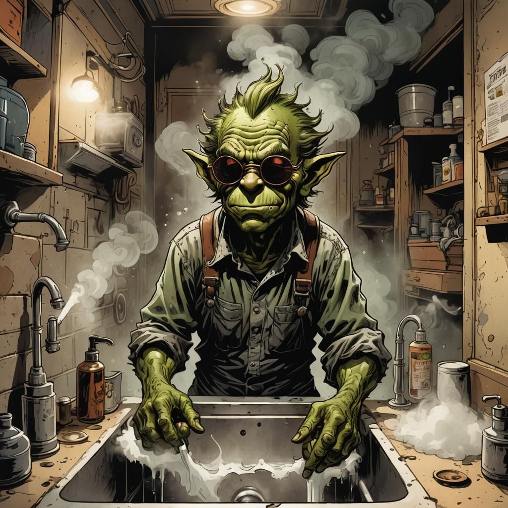 Goblin Plumber in Sunglasses, Comic Book Art