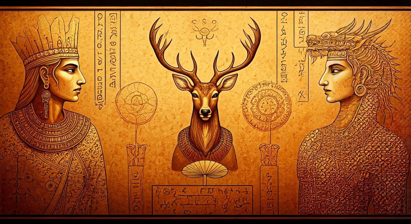 Linear B Script Characters in Minoan Fresco Style