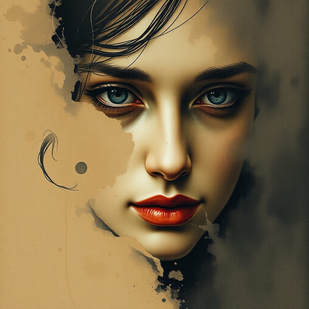 Mystical Woman's Face in Mixed Media Style