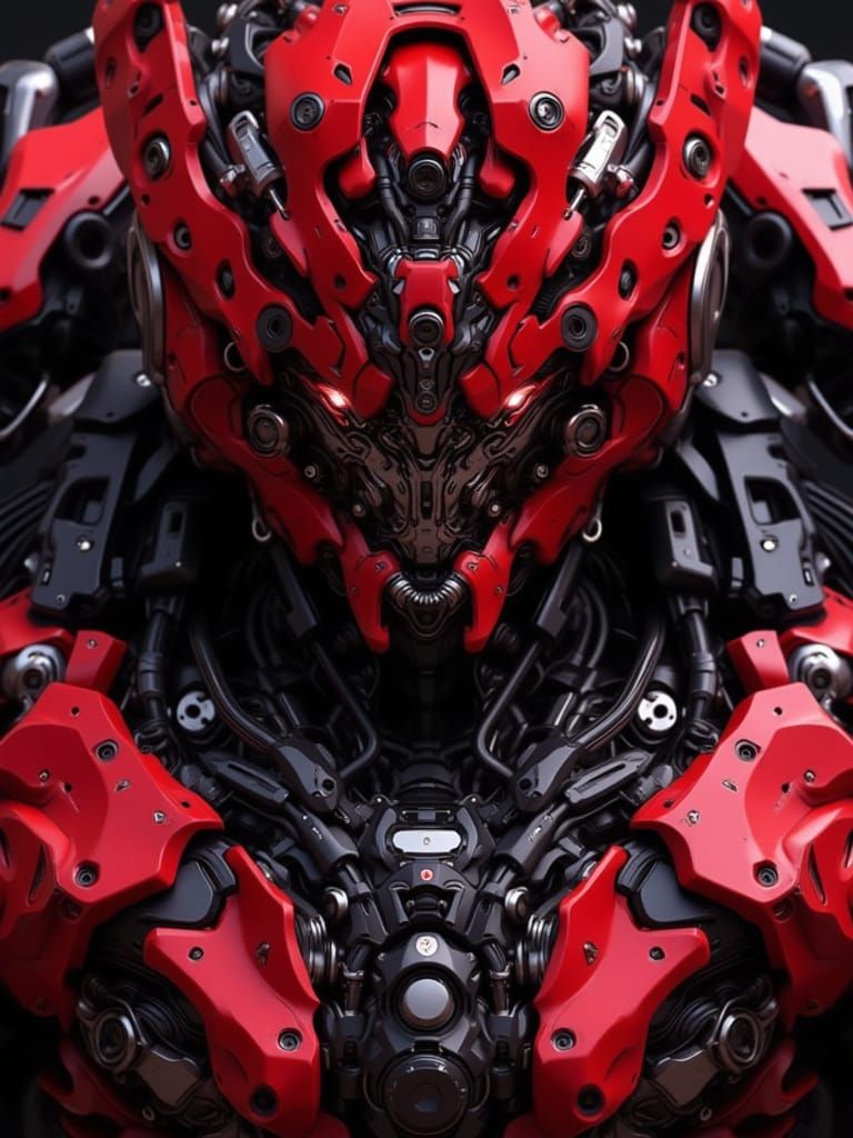 Red Mecha Armor Close-Up in Anime Cartoon Style