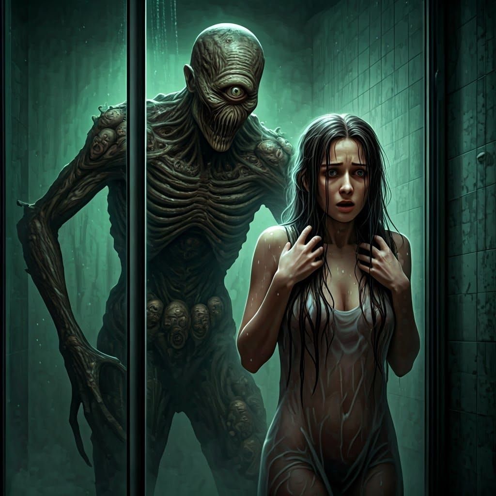 Terrifying One-Eyed Demon in Steamy Shower